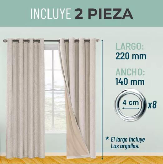 CORTINA BLACKOUT 100% 2 PAÑOS 140X220CM TEXTURA LINO BEIGE - 5