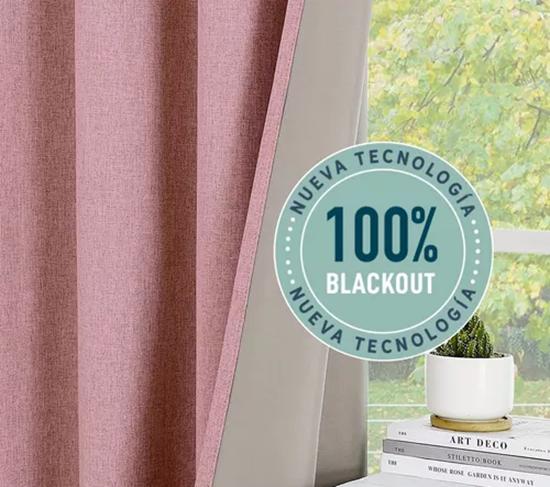 CORTINA BLACKOUT 100% 2 PAÑOS 140X220CM TEXTURA LINO ROSADO - 3
