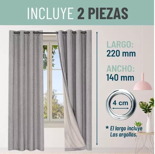 CORTINA BLACKOUT 100% 2 PAÑOS 140X220CM TEXTURA LINO GRIS - 5