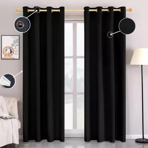 CORTINA BLACKOUT 100% 2 PAÑOS 138X226 CM TEXTURA LINO NEGRO - 2