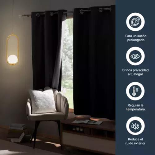 CORTINA BLACKOUT 100% 2 PAÑOS 138X226 CM TEXTURA LINO NEGRO - 3
