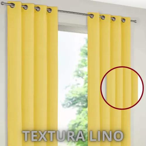 CORTINA BLACKOUT 100% 2 PAÑOS 138X226 CM TEXTURA LINO AMARILLO - 2