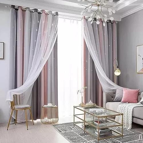 CORTINA BLACKOUT 2 PAÑOS 132X210 CM ROSA Y GRIS - 5