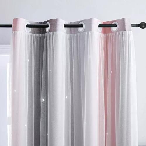 CORTINA BLACKOUT 2 PAÑOS 132X210 CM ROSA Y GRIS - 7