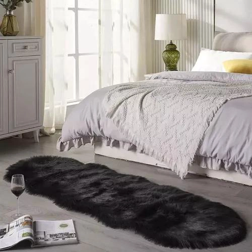 ALFOMBRA PELUDA BAJADA DE CAMA 180X60 CM EN COLOR NEGRO - 2
