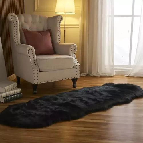ALFOMBRA PELUDA BAJADA DE CAMA 180X60 CM EN COLOR NEGRO - 4