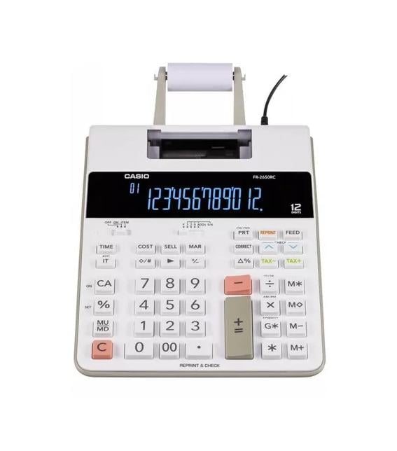 CALCULADORA IMPRESORA CASIO FR2650RC, REIMPRESIÓN, COLOR BLANCO - 1