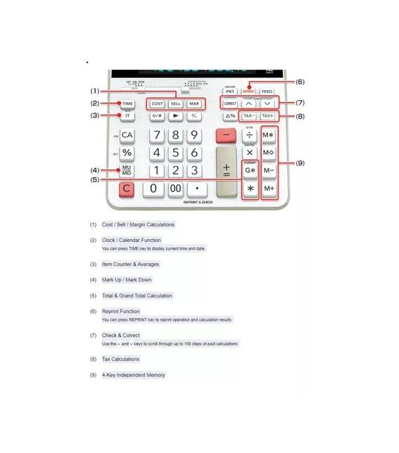 CALCULADORA IMPRESORA CASIO FR2650RC, REIMPRESIÓN, COLOR BLANCO - 4