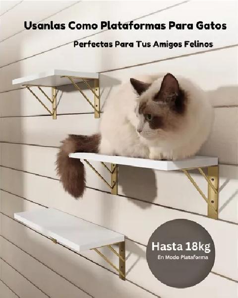 REPISAS FLOTANTES DE MADERA MULTIPROPÓSITO KIT 3 BLANCO CON DORADO - 5