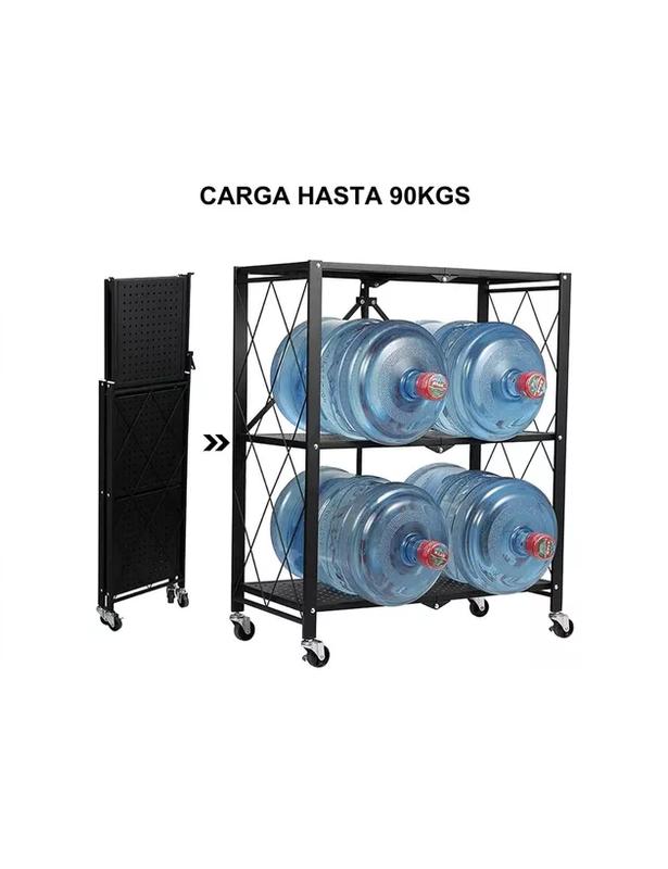 REPISA ESTANTE 3 NIVELES METÁLICA PLEGABLE RESISTENTE 90KG COLOR NEGRO - 5