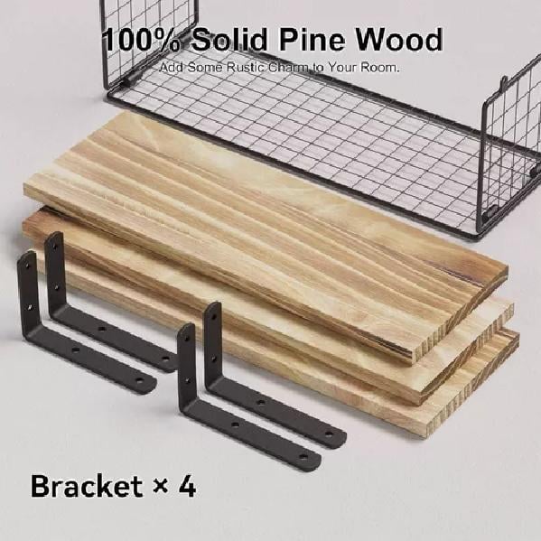 REPISAS FLOTANTES DE MADERA MODERNAS X3 CON REJA PINO CAFÉ CLARO - 3