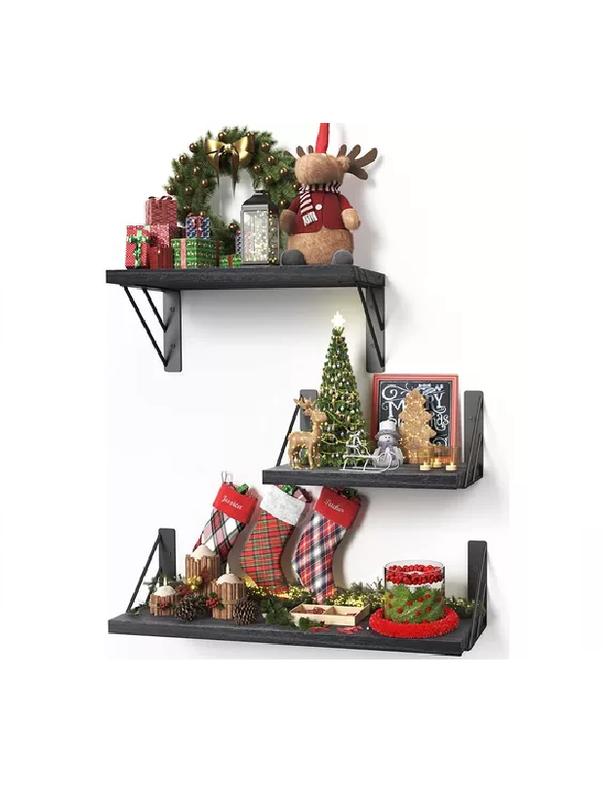 REPISAS FLOTANTES DE MADERA MULTIPROPÓSITO KIT 3 NEGRO - 3