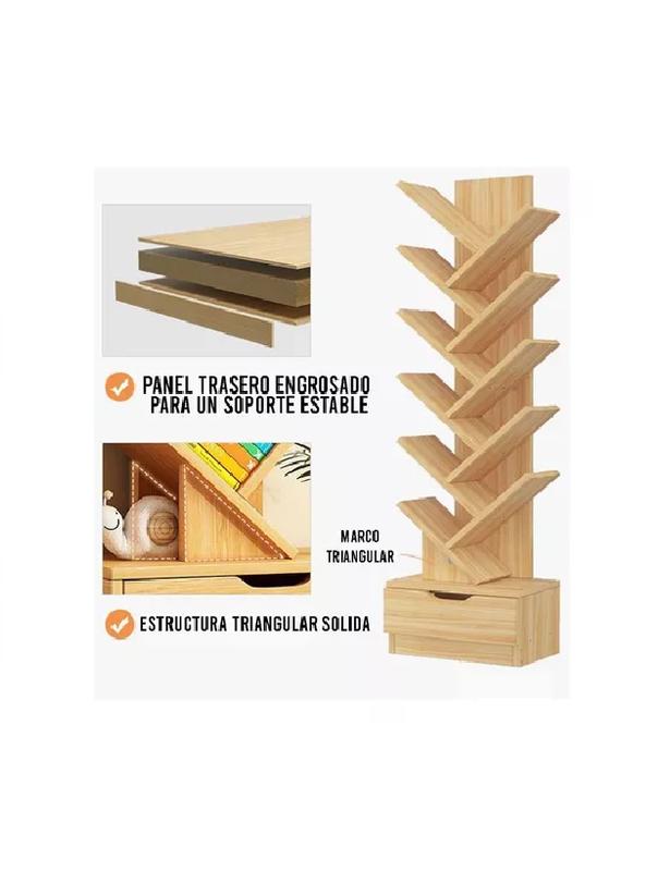 ESTANTERÍA LIBRERO DE ÁRBOL 12 NIVELES MODERNO CON CAJÓN - 2