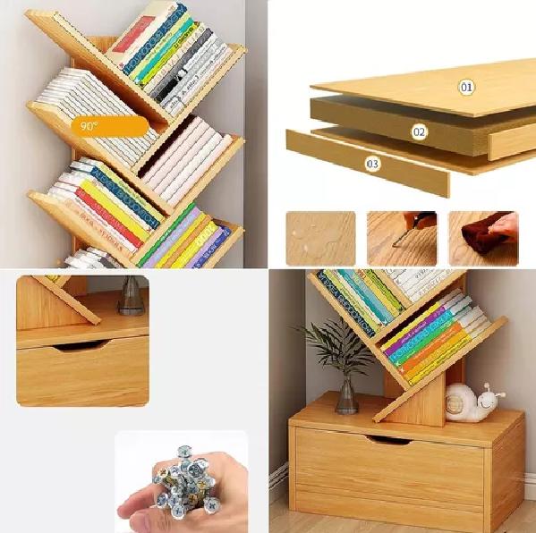 ESTANTERÍA LIBRERO DE ÁRBOL 12 NIVELES MODERNO CON CAJÓN - 3