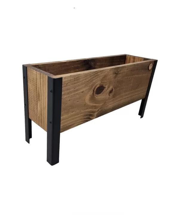 MACETERO DE MADERA 60CM COLOR ROBLE CON PATAS DE FIERRO - 1