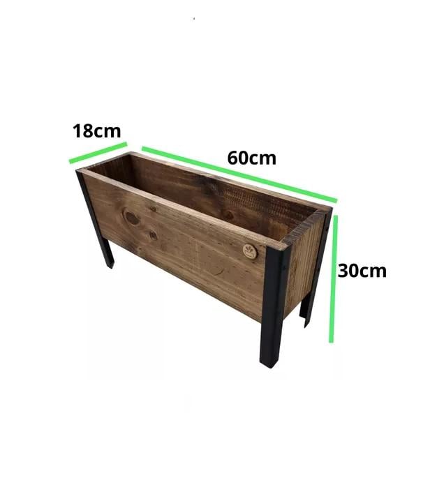 MACETERO DE MADERA 60CM COLOR ROBLE CON PATAS DE FIERRO - 3