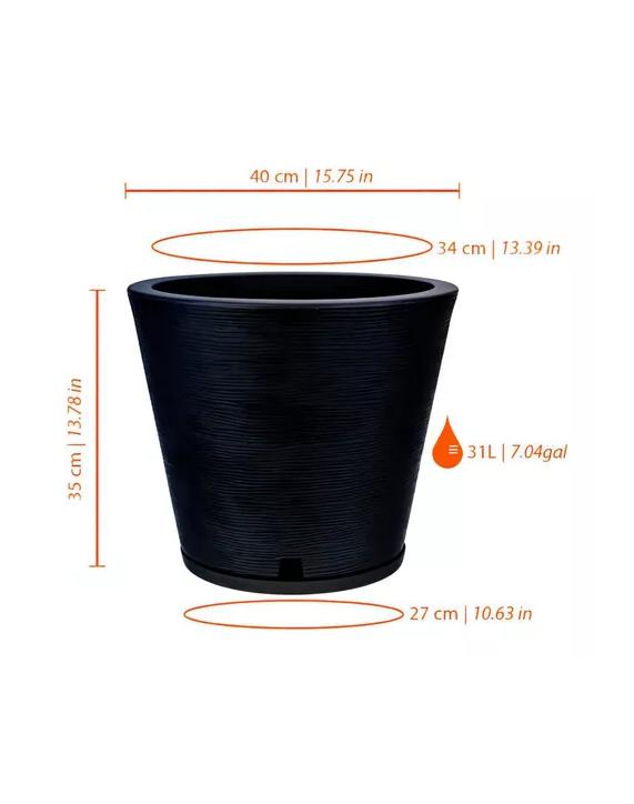 MACETA PLÁSTICO ROTOMOLDEADA CON PLATO 34 X 35CM NEGRO - 2