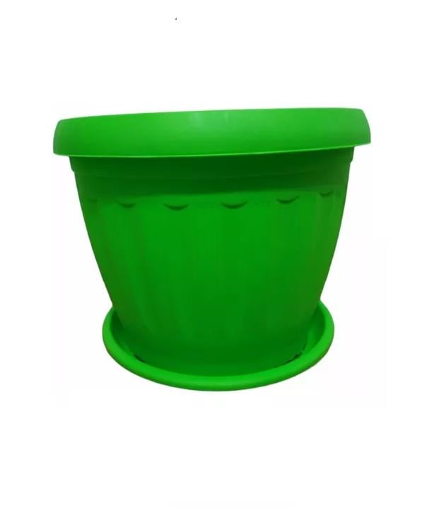 MACETERO REDONDO CON PLATO 30CM VERDE LIMA - 1