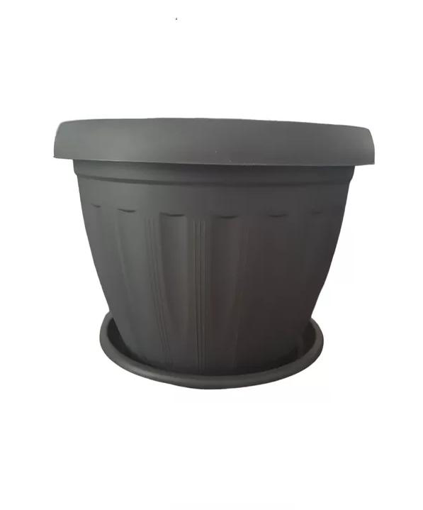 MACETERO REDONDO CON PLATO 30CM GRIS - 1