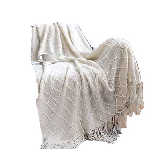 MANTA DECORATIVA TEJIDA PARA SILLÓN, PIECERA O CAMA COLOR BLANCO - 1