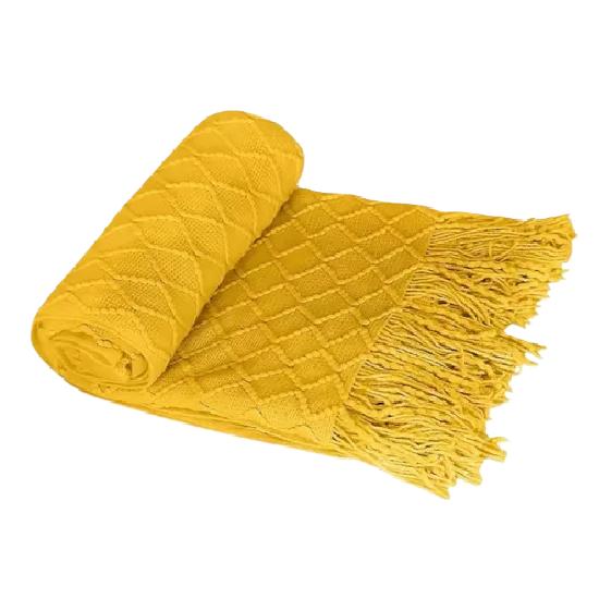 MANTA DECORATIVA TEJIDA PARA SILLÓN, PIECERA O CAMA COLOR AMARILLO - 1