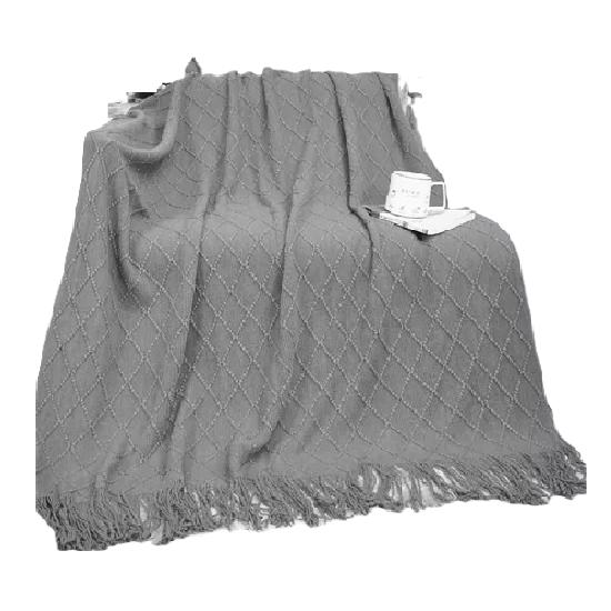 MANTA DECORATIVA TEJIDA PARA SILLÓN, PIECERA O CAMA COLOR GRIS - 1