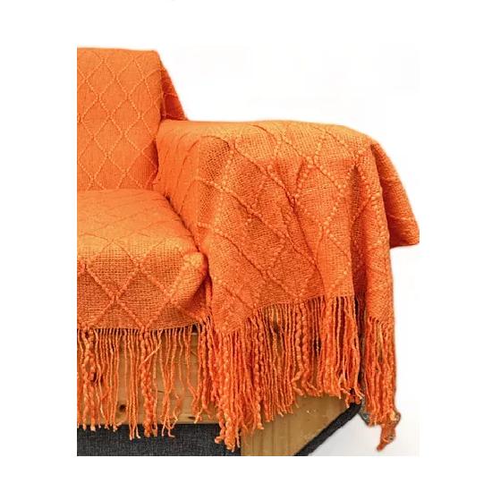 MANTA DECORATIVA TEJIDA PARA SILLÓN, PIECERA O CAMA COLOR NARANJA - 1