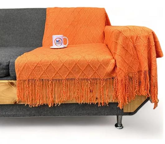 MANTA DECORATIVA TEJIDA PARA SILLÓN, PIECERA O CAMA COLOR NARANJA - 2