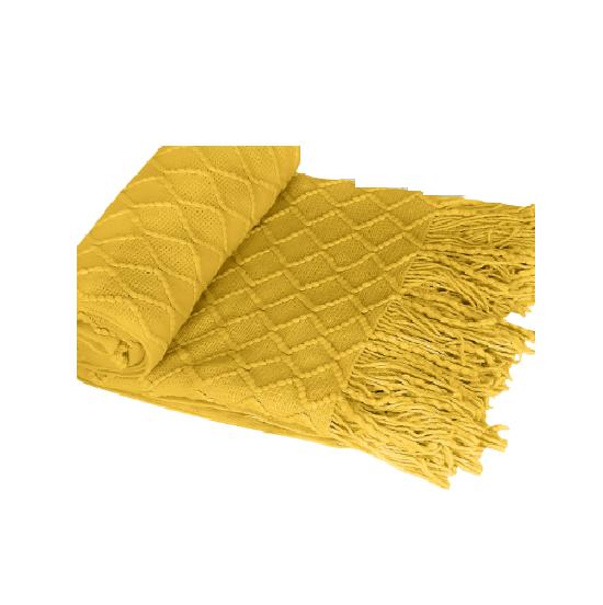 MANTA DECORATIVA TEJIDA PARA SILLÓN, PIECERA O CAMA COLOR AMARILLO - 1