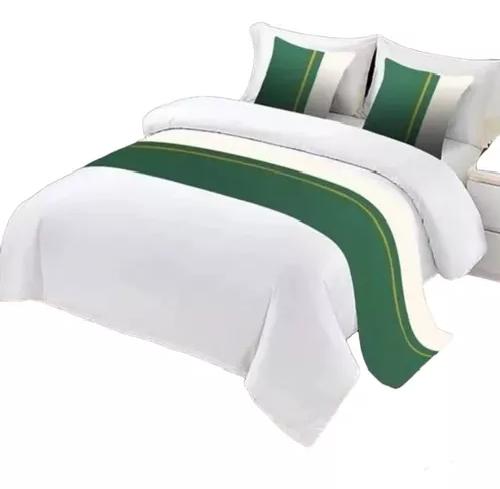 PIECERAS PARA CAMA DECORATIVA 60X200 CM + 2 FUNDAS 45X45 DISEÑO 1 COLOR VERDE - 1