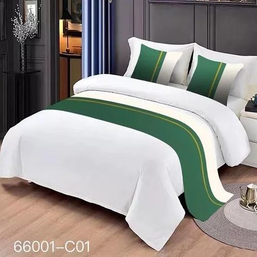 PIECERAS PARA CAMA DECORATIVA 60X200 CM + 2 FUNDAS 45X45 DISEÑO 1 COLOR VERDE - 2