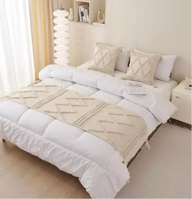 PIECERA DE CAMA DISEÑO BOHO 2P Y KING + FUNDAS DECORACIÓN BOHO COLOR CREMA - 2