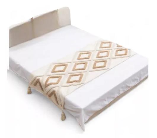 PIECERA PIE DE CAMA BOHO BORDADA CAMA KING Y 2 PLAZAS DISEÑO 5 COLOR BLANCO - 2