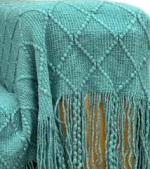 MANTA DECORATIVA TEJIDA PARA SILLÓN, PIECERA O CAMA COLOR TURQUESA - 1