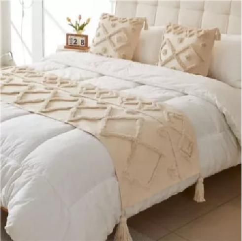 PIECERA DE CAMA DISEÑO BOHO 2P Y KING + FUNDAS DECORACIÓN BOHO CLÁSICO COLOR CREMA - 2
