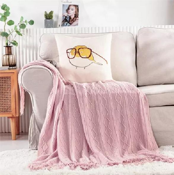 PIECERA DE CAMA MANTA SOFÁ GRUESO 500G COLOR ROSA - 2
