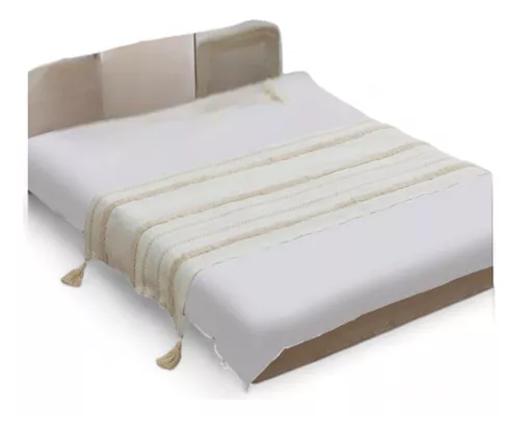 PIECERA PIE DE CAMA BOHO BORDADA CAMA KING Y 2 PLAZAS DISEÑO 6 COLOR BLANCO - 2