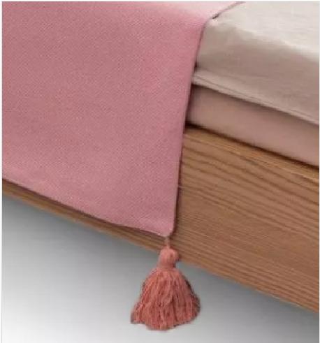 PIECERA PARA CAMA 2 PLAZA - KING EN LINO POMPONES 70X210 CM COLOR ROSA - 1