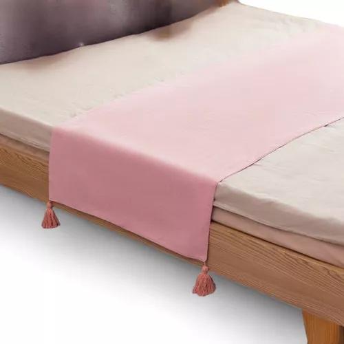 PIECERA PARA CAMA 2 PLAZA - KING EN LINO POMPONES 70X210 CM COLOR ROSA - 2