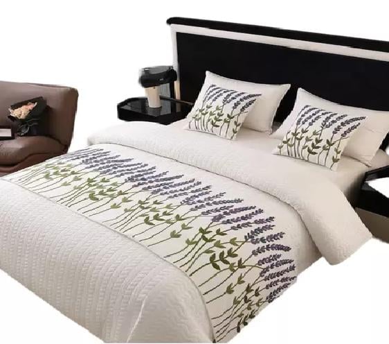 PIECERA BORDADA PARA CAMA SIN FUNDAS DE COJÍN DISEÑO 3 COLOR CREMA - 2