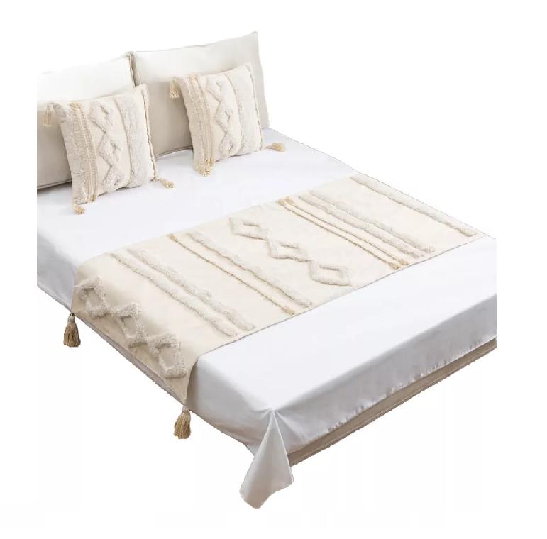 PIECERA DE CAMA DISEÑO BOHO 2P Y KING + FUNDAS DECORACIÓN BOHO RETRO COLOR CREMA - 1