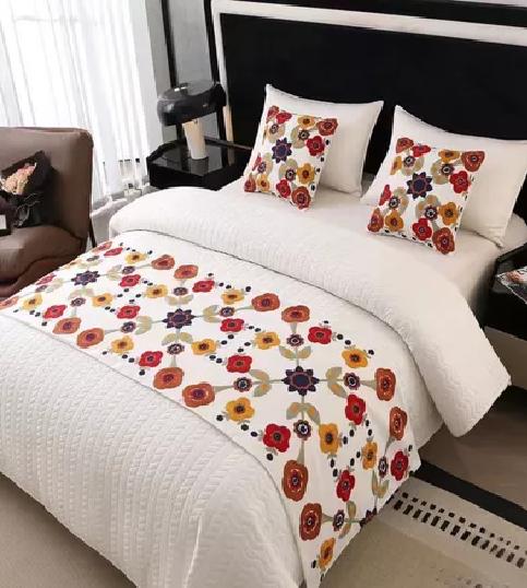 PIECERA BORDADA PARA CAMA SIN FUNDAS DE COJÍN DISEÑO 10 COLOR CREMA - 3