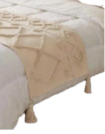 PIECERA PIE DE CAMA BOHO BORDADA CAMA KING Y 2 PLAZAS DISEÑO 7 COLOR BLANCO - 1