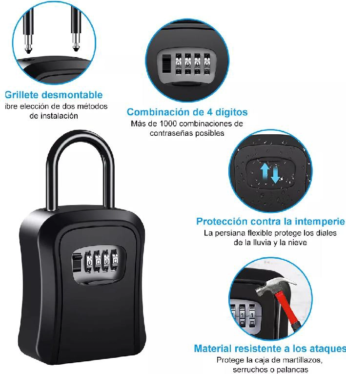 CAJA SEGURIDAD PORTA LLAVE CANDADO CLAVE EN COLOR NEGRO - 5