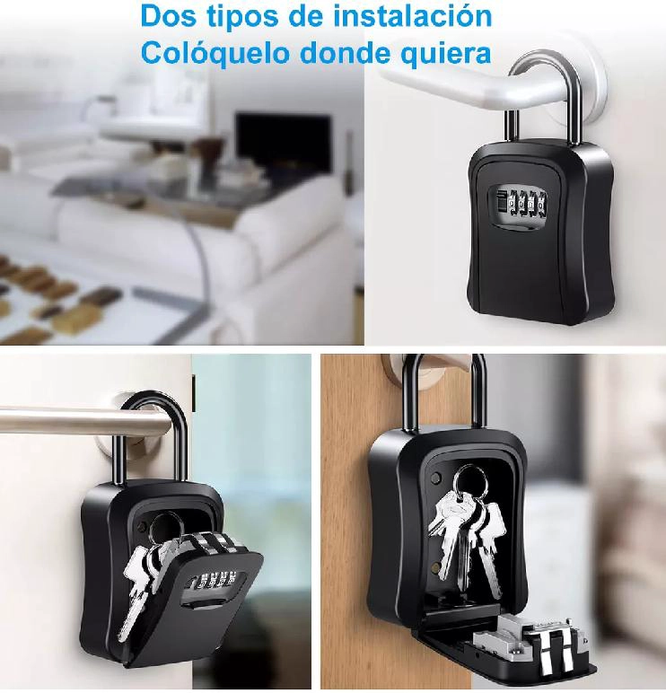 CAJA SEGURIDAD PORTA LLAVE CANDADO CLAVE EN COLOR NEGRO - 6