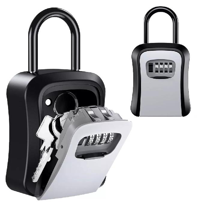 CAJA SEGURIDAD PORTA LLAVE CANDADO CLAVE COLOR GRIS - 4