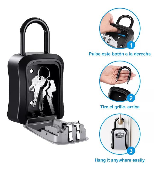 CAJA SEGURIDAD PORTA LLAVE CANDADO CLAVE COLOR GRIS - 5