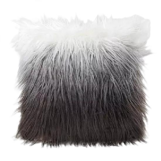 FUNDAS DE COJÍN PELUDITAS 45X45 CM COLOR GRIS CON BLANCO - 1
