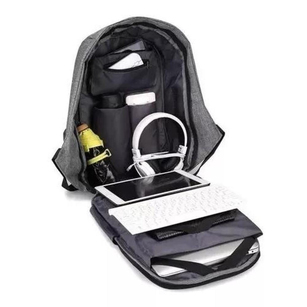 MOCHILA ANTIRROBO CON SEGURIDAD AJUSTABLE ACOLCHADA GRIS - 5