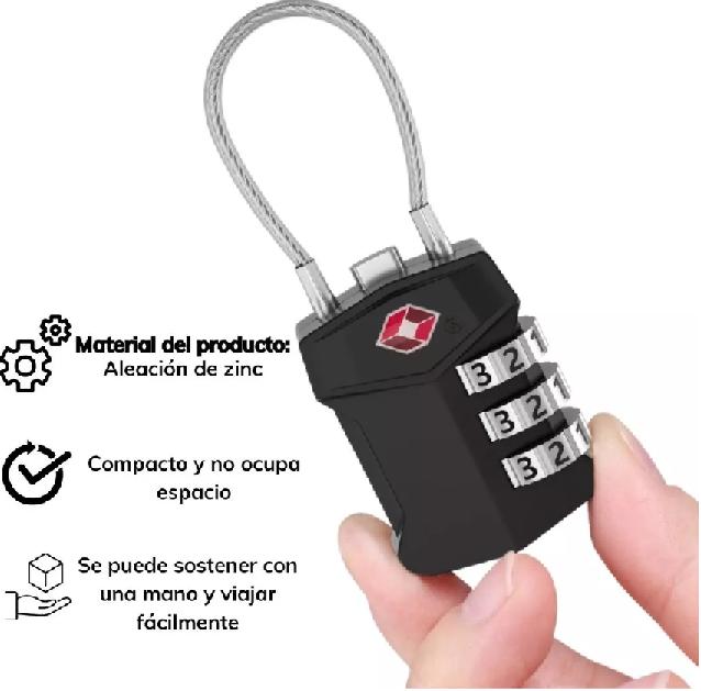 CANDADO DE SEGURIDAD CON CABLE DE ACERO Y CLAVE DE 3 DÍGI... - 4